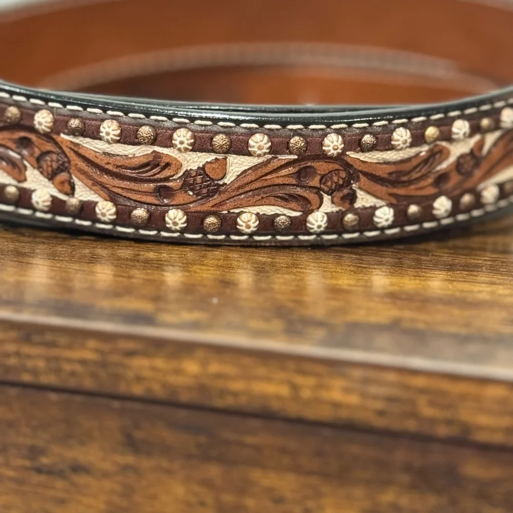 Twisted X Western Leather Belt Tooled Floral Studded Brown XL